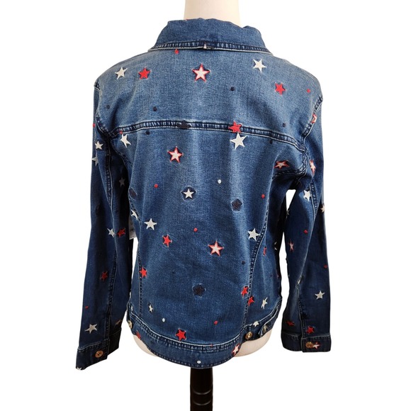 Style & Co Denim Jacket Women's Large Red‎ White Star Embroidered Patriotic NWT - Picture 3 of 7